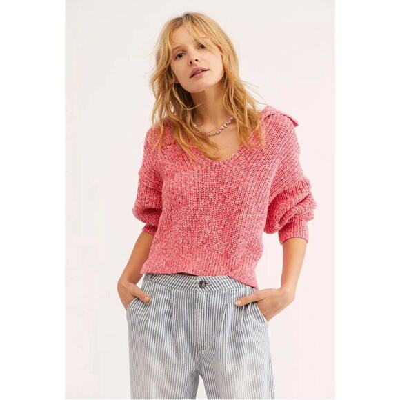 Free People Sweater Womens Size Medium Love This City Pink Casual Oversized Knit - Picture 1 of 12
